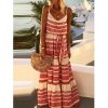 The Best Women Summer Stripe Boho Dress Backless Sleeveless Beachwear Fashion Ladies Holiday Beach High Waist Loose Sundress Online - Hplify