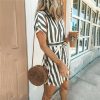 The Best Women Summer Striped V Neck Dress Casual Button Short Sleeve Loose Dress Fashion Women Clothes Mini Sundress Online - Hplify