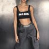 The Best Women Summer Vest Top Letter Printed Sport Fitness U-Neck Sleeveless Tops Fashion Cool Girls 3M reflection Crop Top Online - Hplify