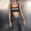 The Best Women Summer Vest Top Letter Printed Sport Fitness U-Neck Sleeveless Tops Fashion Cool Girls 3M reflection Crop Top Online - Hplify