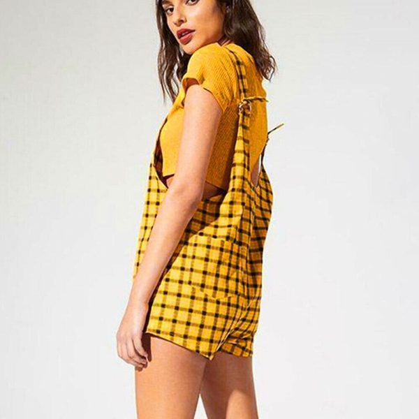 The Best Women Suspender Shorts Sleeveless Plaid Playsuit Fashion Ladies Summer Beach Travel Romper Short Jumpsuit Trousers Online - Hplify