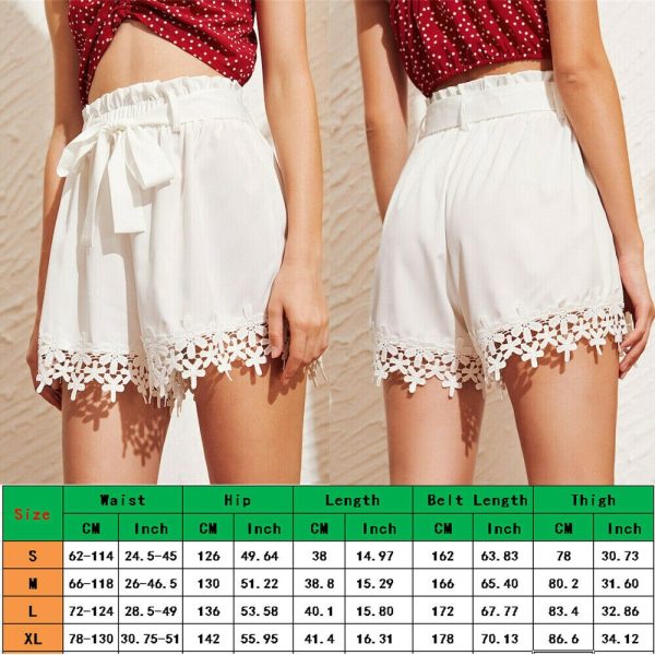 The Best Women Sweet Lace Floral Bandage Shorts Ladies Casual Beach Holiday High Waist Mini Trouser Summer Clothes Online - Hplify