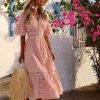 Women Sweet V Neck Hollow Out Single-Breasted Lace Long Dress Elegant Summer Beach Style Holiday Solid Streetwear Dress - Hplify