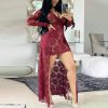 Women Transparent Lace Dress Long Sleeve Lace Dip Hem Long Dress Sexy V Neck Floral Fake 2 Piece Dresses Elegant Party Vestidos - Hplify