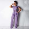 Women Two Piece Outfits Women O-Neck Short Sleeve Solid Summer T-shirt Casual Elastic Waist Ankle-Length Long Pants - Hplify