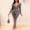 Women Two Piece Set Plus Size Office Ladies Sequined Autumn Two Piece Set Top and Pants Elegant Female Casual Business Suits - Hplify