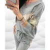 Women Two Piece Set Sequins V-Neck Tops & Drawstring Pants Sets Autumn Long Sleeve Tracksuit Two Piece Outfits Casual Vestidos - Hplify