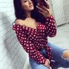 The Best Women V-Neck Fashion Summer Holiday Long Sleeve Tops Slimmer Fitting Shirt Ladies Casual Simple Sexy Polka Dot Tops Shirt Online - Hplify