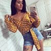 The Best Women V-Neck Fashion Summer Holiday Long Sleeve Tops Slimmer Fitting Shirt Ladies Casual Simple Sexy Polka Dot Tops Shirt Online - Hplify