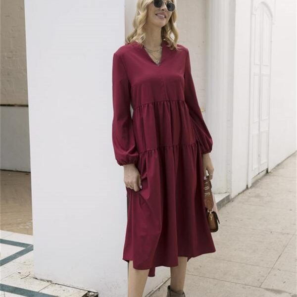 The Best Women Vintage Dress Autumn Boho Loose Long Sleeve Maxi Dress Ladies Holiday Party Kaftan Solid Long Shirt Dress Online - Hplify