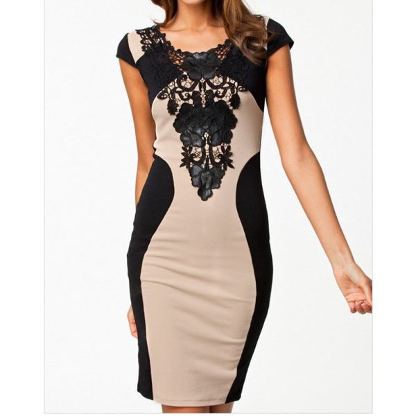 The Best Women Vintage Elegant Dress Round Neck Lace Package Hip Dress Sexy Backless Bodycon Mini Dress Glorious Sexy Short Sleeve Dress Online - Hplify