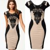 The Best Women Vintage Elegant Dress Round Neck Lace Package Hip Dress Sexy Backless Bodycon Mini Dress Glorious Sexy Short Sleeve Dress Online - Hplify