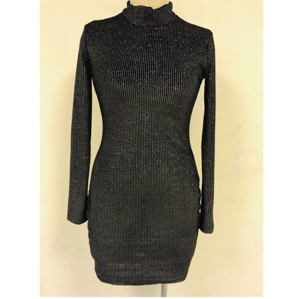 The Best Women Winter Long Sleeve Turtle Neck Sequined Jumper Knitwear Slim Mini Dress Bodycon Sexy Women Clothes Vestido Online - Hplify