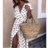 The Best Women Wrap Summer Boho Polka Dot Maxi Dress Casual Ladies Short Sleeve V Neck Holiday Beach Long Sundress Plus Size Online - Hplify