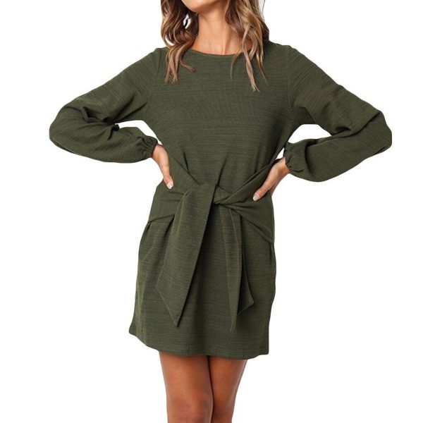 @ Women's Bandage Dress Long Sleeve Casual Round Neck Solid Color Dress Solid Color Sexy Dress Bodycon Dress Autumn Dresses - Hplify