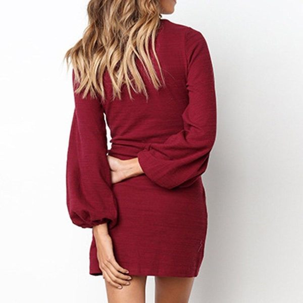 @ Women's Bandage Dress Long Sleeve Casual Round Neck Solid Color Dress Solid Color Sexy Dress Bodycon Dress Autumn Dresses - Hplify