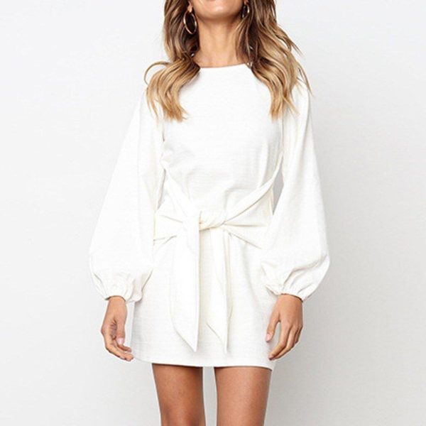 @ Women's Bandage Dress Long Sleeve Casual Round Neck Solid Color Dress Solid Color Sexy Dress Bodycon Dress Autumn Dresses - Hplify