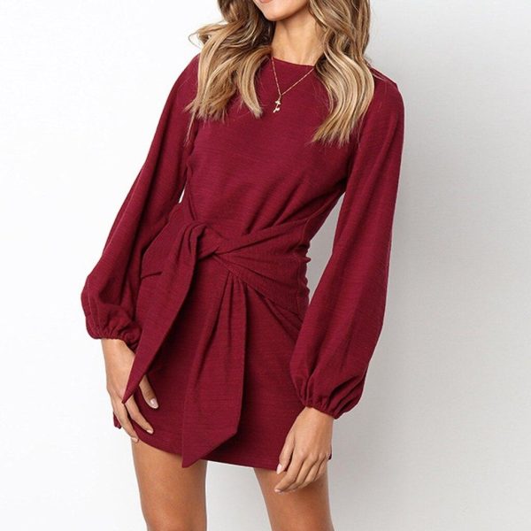 @ Women's Bandage Dress Long Sleeve Casual Round Neck Solid Color Dress Solid Color Sexy Dress Bodycon Dress Autumn Dresses - Hplify