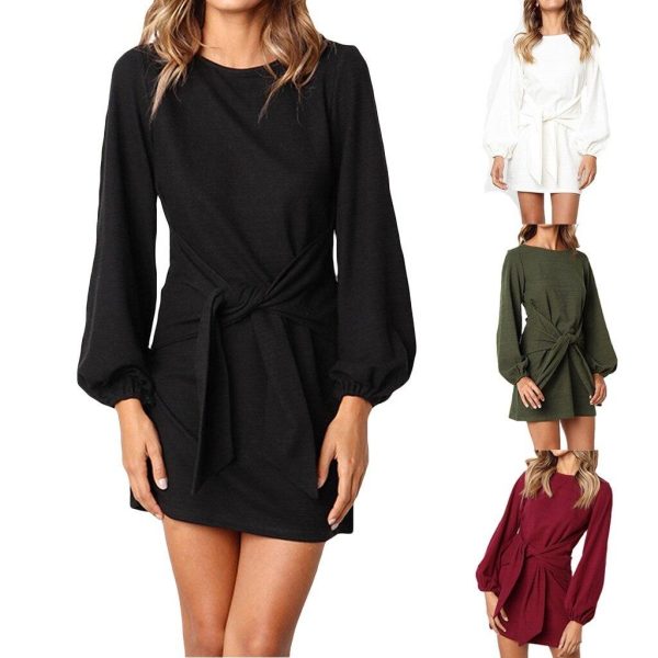 @ Women's Bandage Dress Long Sleeve Casual Round Neck Solid Color Dress Solid Color Sexy Dress Bodycon Dress Autumn Dresses - Hplify