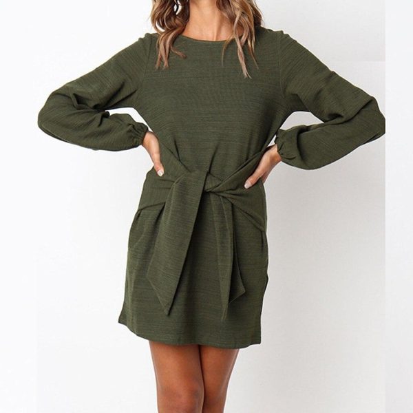 @ Women's Bandage Dress Long Sleeve Casual Round Neck Solid Color Dress Solid Color Sexy Dress Bodycon Dress Autumn Dresses - Hplify