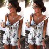 The Best Women's Floral Print Holiday Mini Playsuit Fashion Sexy Ladies Sleeveless V-Neck Jumpsuit New Casual Summer Beach Playsuits Online - Hplify