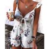 The Best Women's Floral Print Holiday Mini Playsuit Fashion Sexy Ladies Sleeveless V-Neck Jumpsuit New Casual Summer Beach Playsuits Online - Hplify