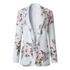 The Best Women's Floral Print Long Sleeve Open Front Blazer Longline Work Office Ladies Lapel Cardigan Jacket with Pockets Online - Hplify