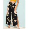 The Best Women's Floral Print Wide Leg High Elastic Waist Simmer Casual Cropped Pants Ladies Split Loose Beach Trousers Online - Hplify