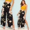 The Best Women's Floral Print Wide Leg High Elastic Waist Simmer Casual Cropped Pants Ladies Split Loose Beach Trousers Online - Hplify