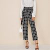 The Best Women's High Waist Plaid Check Casual Trousers Fashion Ladies Loose Wide Leg Long Harem Pants Office Work Trousers Online - Hplify