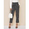The Best Women's High Waist Plaid Check Casual Trousers Fashion Ladies Loose Wide Leg Long Harem Pants Office Work Trousers Online - Hplify