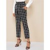 The Best Women's High Waist Plaid Check Casual Trousers Fashion Ladies Loose Wide Leg Long Harem Pants Office Work Trousers Online - Hplify