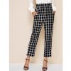 The Best Women's High Waist Plaid Check Casual Trousers Fashion Ladies Loose Wide Leg Long Harem Pants Office Work Trousers Online - Hplify
