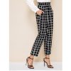 The Best Women's High Waist Plaid Check Casual Trousers Fashion Ladies Loose Wide Leg Long Harem Pants Office Work Trousers Online - Hplify