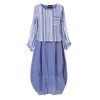 The Best Women's Holiday Loose Fake Two Ladies Summer Autumn Beach Long Sleeve Maxi Dresses Ladies Casual Striped Sundress Online - Hplify