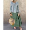 The Best Women's Holiday Loose Fake Two Ladies Summer Autumn Beach Long Sleeve Maxi Dresses Ladies Casual Striped Sundress Online - Hplify