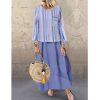 The Best Women's Holiday Loose Fake Two Ladies Summer Autumn Beach Long Sleeve Maxi Dresses Ladies Casual Striped Sundress Online - Hplify