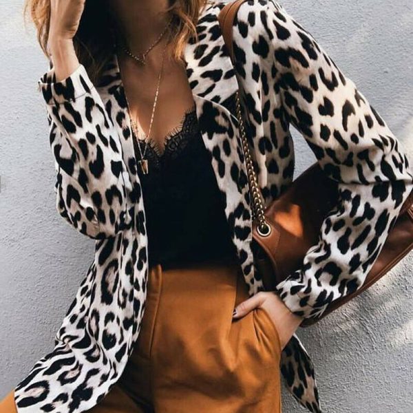 The Best Women's Leopard Jacket Coat Ladies Autumn Casual Long Sleeve Slim Blazer Suit Work Formal Jacket Cardigan Outwear Online - Hplify