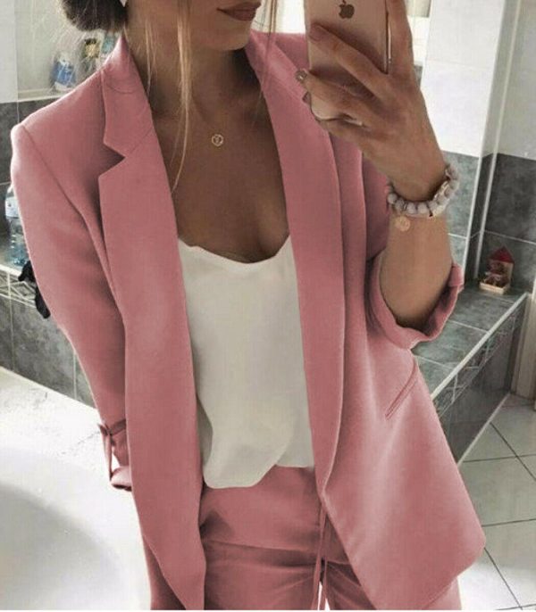 The Best Women's Long Sleeve Open Front Blazer Longline Work Office Lapel Cardigan Jacket with Pockets Slim Fitness Outwear Jacket 2019 Online - Hplify