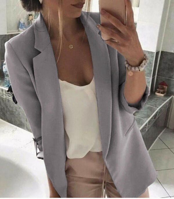 The Best Women's Long Sleeve Open Front Blazer Longline Work Office Lapel Cardigan Jacket with Pockets Slim Fitness Outwear Jacket 2019 Online - Hplify