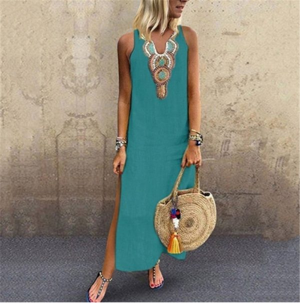 The Best Women's Maxi Beach Dress 2019 Fashion Ladies Sleeveless Casual Boho Floral Summer Holiday Long Loose Sundress Online - Hplify