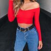 The Best Women's Off Shoulder Shirt Crop Tops Sexy Ladies Holiday Long Sleeve Casual Tee Jumper Vest Cami Tank Top Online - Hplify