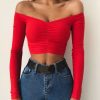 The Best Women's Off Shoulder Shirt Crop Tops Sexy Ladies Holiday Long Sleeve Casual Tee Jumper Vest Cami Tank Top Online - Hplify