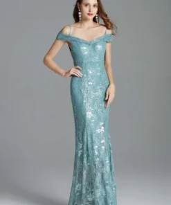 Alternative view of Women's Runway Dresses Spaghetti Straps Sexy Off the Shoulder Party Prom Embroidery Sequined Lace Fashion Long Dresses