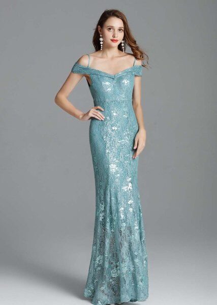 Alternative view of Women's Runway Dresses Spaghetti Straps Sexy Off the Shoulder Party Prom Embroidery Sequined Lace Fashion Long Dresses