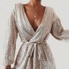 The Best Women's Sequins Bodycon Jumpsuit Fashion Long Sleeve Party Bandage Deep V Neck Playsuit Shorts Romper Bodycon Trousers Online - Hplify