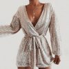 The Best Women's Sequins Bodycon Jumpsuit Fashion Long Sleeve Party Bandage Deep V Neck Playsuit Shorts Romper Bodycon Trousers Online - Hplify