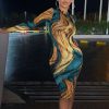 The Best Women's Sexy Painted Bodycon Dress Fashion Ladies Long Sleeve Autumn Winter Slim Tight Hip Short Mini Dresses Online - Hplify