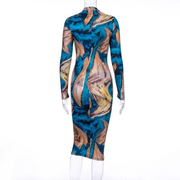 The Best Women's Sexy Painted Bodycon Dress Fashion Ladies Long Sleeve Autumn Winter Slim Tight Hip Short Mini Dresses Online - Hplify