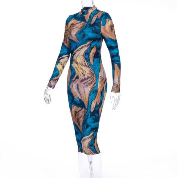 The Best Women's Sexy Painted Bodycon Dress Fashion Ladies Long Sleeve Autumn Winter Slim Tight Hip Short Mini Dresses Online - Hplify